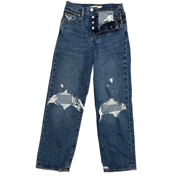 Levi’s Jeans Women’s Size 25 Ribcage Straight Ankle Jeans Distressed Button Fly - Picture 1 of 14